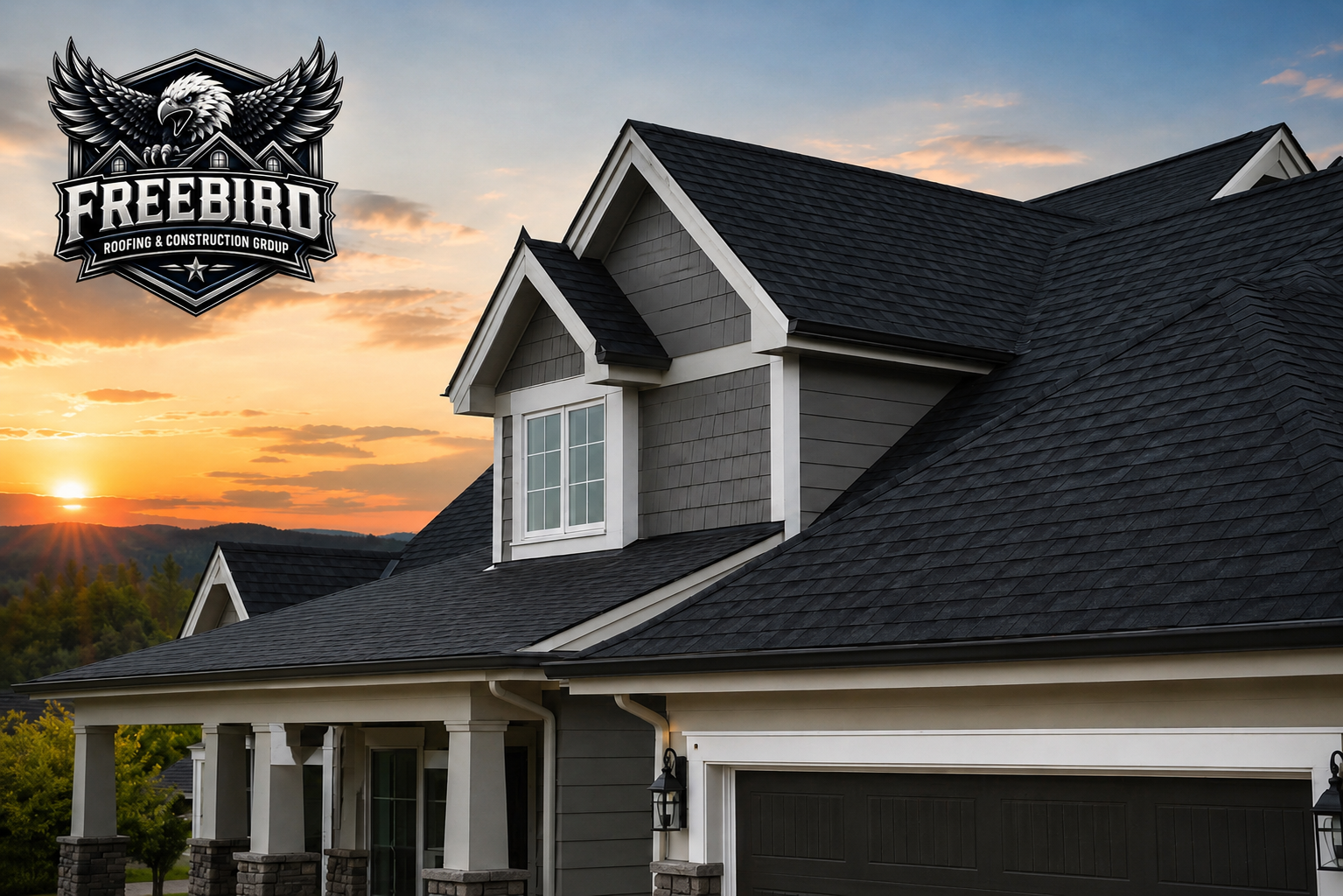 Premium architectural shingle roof at sunset